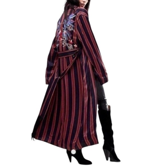 Free People Atrium Striped Duster S Hummingbird Lounge Jacket Robe Embroidered - Picture 3 of 13